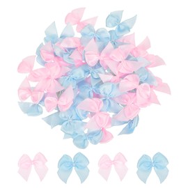 sourcing map 100Pcs Mini Ribbon Bow 1" Mini Fabric Satin Ribbon Flower Bows for Craft DIY Sewing Wedding Birthday Party Pink & Blue