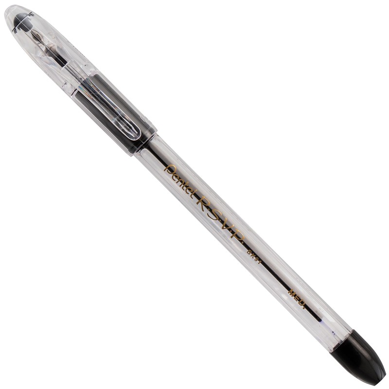 Pentel RSVP Ballpoint Pen, (1.0mm), Medium Line, Black Ink, 12