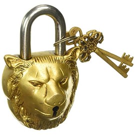 Purpledip Lion Shaped Brass Lock Antique Handcrafted Locks for Security (10004)