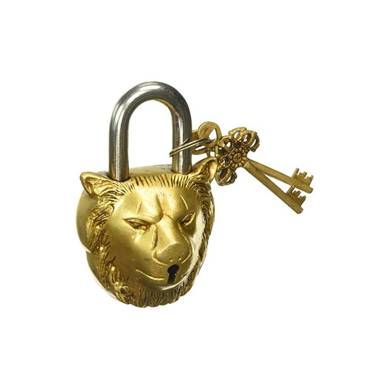 Purpledip Lion Shaped Brass Lock Antique Handcrafted Locks for Security