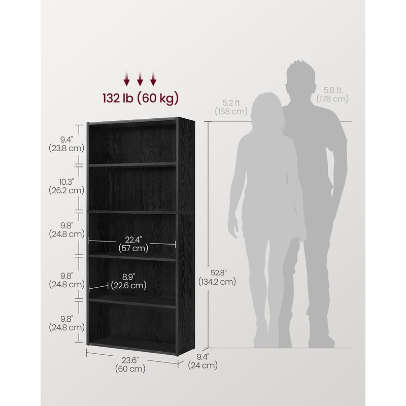 VASAGLE VASAGLE CUSTOS Collection - Bookshelf, 5-Tier Bookcase, Book Shelf,