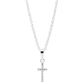 Dicksons God's Girl Shimmering Stone Charm Petite Cross Pendant Girl's 16 Inch Silver Plated Stainless Steel Everyday Necklace on Display Card