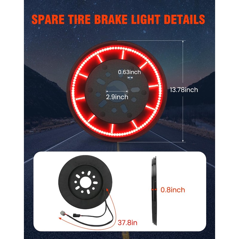Spare Tire Brake Light Fits 2007-2018 Jeep Wrangler JK JKU