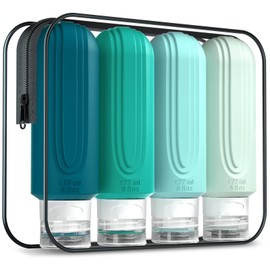 Mrsdry Travel Bottles for Toiletries, Large 6oz Oversize Containers, BPA Free Leak Proof Tubs Refillable Liquid Travel Accessories with Toiletry Bag for Cometic Shampoo and Lotion Soap (4 Pack)