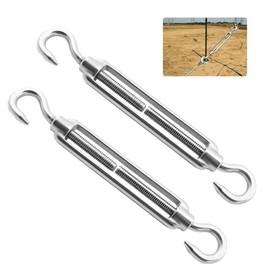 Pack of 2 Turnbuckles Stainless Steel Turnbuckles with 2 Hooks, 304 Stainless Steel Rope Tensioner, Adjustable Hook Wire Tensioner, M6 Turnbuckles for Awning, Tensioned Rope, Garden Wire and Washing