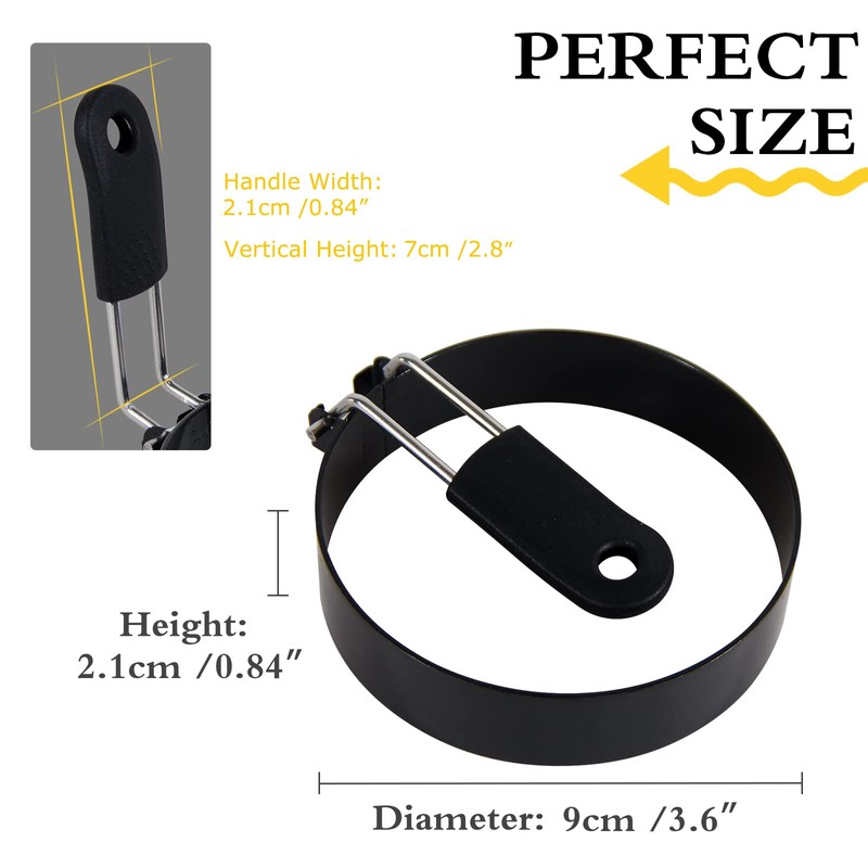 LXLOVESM 3.5'' Egg Rings with Silicone Handle, Stainless Steel Egg