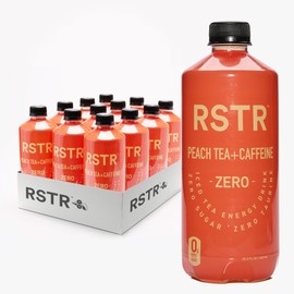 RSTR Peach Tea 12 Pack – Fruity High Energy Beverage – Natral Caffeine, Zero Added Sugar, Ultra Low Calories – Healthy Peach Tea for Adults - No Jitters, Not Carbnated and No Chrash.