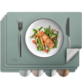smøla PU Leather Place Mats Set of 4 I Washable Place Mats Set in Leather Look I Coasters for Plates I Table Mat Table Decoration Dining Table (Green/Grey)