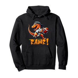 Kids Tyrannosaurus Rex Football Player T-Rex Football Season Pullover Hoodie
