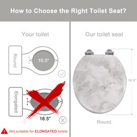 Angel Shield Marble Toilet Seat Durable Molded Wood with Quiet Close,Easy Clean，Quick-Release Hinges (Round,Gray Marble)