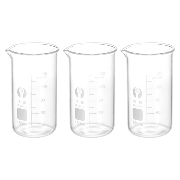 PATIKIL 3Pcs 150ml Tall Form Glass Beaker, 3.3 Borosilicate Glass