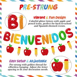 Bienvenidos Banner en español for Classroom Spanish Back to School Theme Garland Bienvenidos De Regreso A Clases Decoration Happy First Day of School Party Supplies