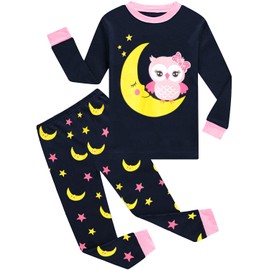 Little Hand Girls Pajamas Moon Owl Toddler Fall Winter Clothes Sets 100% Cotton Pjs Sleepwear Long Pant Set for 6T Kids