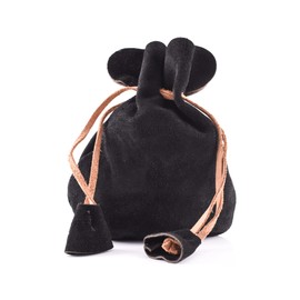 Battle-Merchant Leather Bag Money Cat Purse Made of Suede Viking Medieval LARP, black