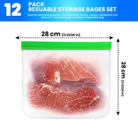 12-Pack Reusable Gallon Ziplock Freezer Bags – Extra Thick, Silicone & BPA-Free, Leakproof, Stand-Up & Dishwasher Safe – Large Food Storage Bags for Meal Prep, Marinating, & Kitchen Organization