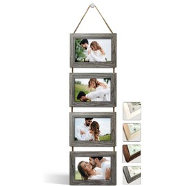 NEOWS Collage Picture Frame for Multiple Pictures - Decorative Picture Frame Set for Hanging on the Wall - Multiple Photo Frame Portrait Format with Cord for 10 x 15 Photos (Oak Grey, 4 Horizontal