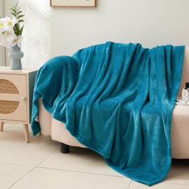 KANGZHIJING Camping Throw Blanket- Cozy Flannel Blankets for All Seasons Suitable Bed, Couch, Sofa, Movie Night, and Travel- Peacock Green 50" x 60"