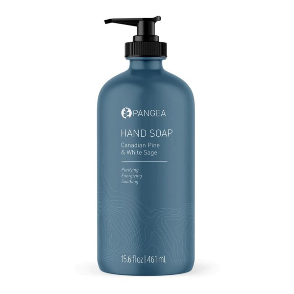 Pangea Organics - Natural Moroccan Cedar + Sandalwood Hydrating Hand Soap | Vegan, Non-Toxic, Sustainable Clean Beauty (Glass Bottle + Pump, 15.6 fl oz | 461 ml)