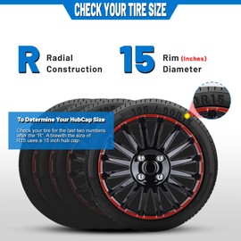 AUTOWIKI Hubcaps Replacement R15 Hub Caps Universal Wheel Rim Cover ABS&PC Material Exterior Accessories for Car Trunk SUV -Set of 4 (15-Inch, Black Lacquer & Red Lacquer)