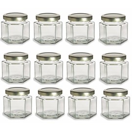 Nakpunar 12 pcs 4 oz Hexagon Glass Jars with Gold Lids - 120 ml