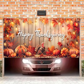 HOMETITUTE 6x13ft Thanksgiving Banner for Garage Door Happy Thanksgiving Turkey Pumpkin Fall Leaves Warm Lights Family Gathering Photo Background Decor Indoor Outdoor Party Decorations