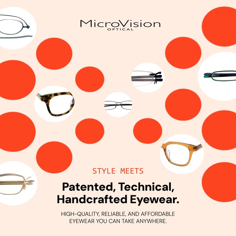 Microvision Flat Folding Reading Glasses, Gunmetal Frame, 3x Magnification For