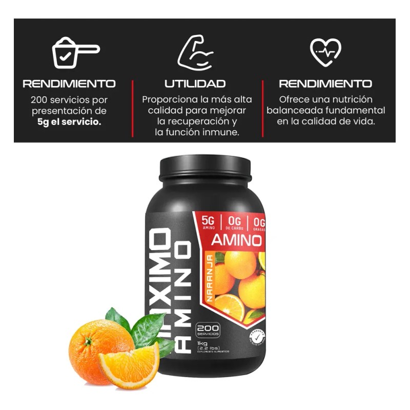 Suplemento Aminoacidos Maximo 1kg 200 Servs Varios Sabores