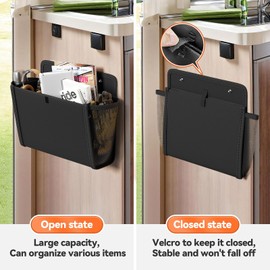 DEYILIAN Wall Hanging Storage Organizer, Wall Pocket Hanging Bag with Large Pockets & Sticky Adhesive Tape Wall Mounted Storage Door organizer for RV Camper Kitchen Office Black