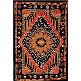THE ART BOX Orange Hippie Mandala Sun Moon Burning Sun Tapestry for Bedroom Celestial Busning Sun Tapestry Bohemian Wall Hanging Planet Tapestry