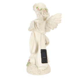 Solar Angel Statue Resin Outdoor Sculpture Ornament with Night Light for Garden Yard Lawn