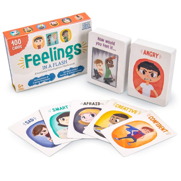 Brybelly Feelings in a Flash - Emotional Intelligence Flashcard Game - Toddlers & Special Needs Children - Teaching Empathy Activities, Coping & Social Skills - 50 Scenario Cards, 50 Reaction Faces