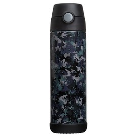 Snug Kids Water Bottle - insulated stainless steel thermos with straw (Girls/Boys) - Black Digi Camo, 17oz