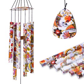 Wind Chimes Memorial Bereavement Gift for Loss of Loved,with Painting on Aluminum Alloy Tube Surfce,35" Heigth，Large Deep Tone, Outdoor Decor for Garden, Patio, Backyard Or Porch (B-White&Brown)