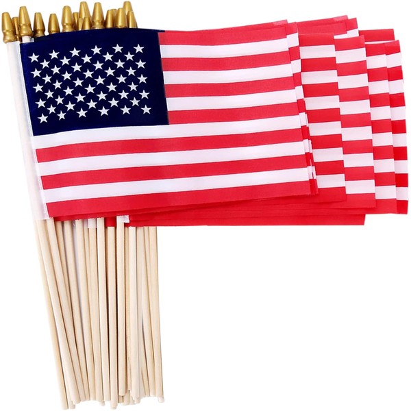 12 Packs 5x8 Inch Small American Flags on Stick, USA