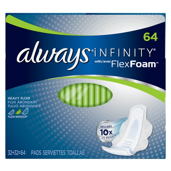 Always Infinity Heavy With Wings, Unscented Pads 64 Count