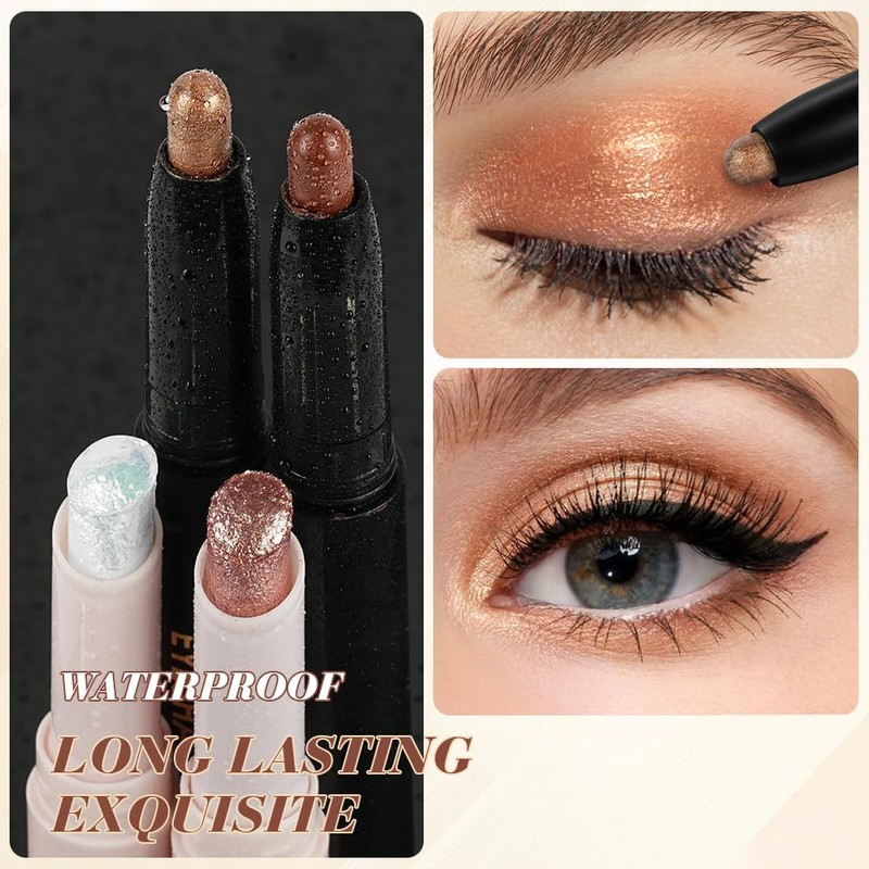 BUTBU 4PCS Eyeshadow Stick, Shimmer Eye Shadow Stick, Crystal Jelly