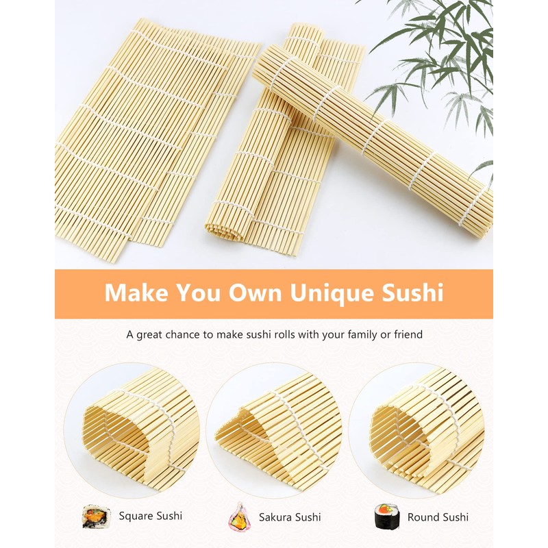 JIALEEY Bamboo Sushi Rolling Mat, 9.5x9.5 Inch, 6 PCS Set