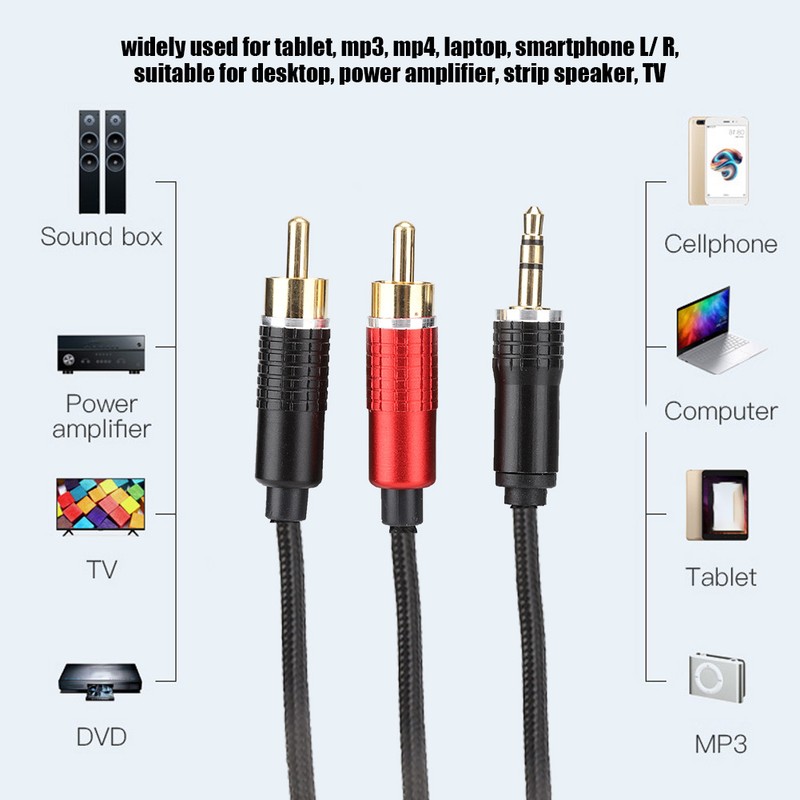 3.5MM to 2RCA Component ABS Cord AV Cable Audio Video