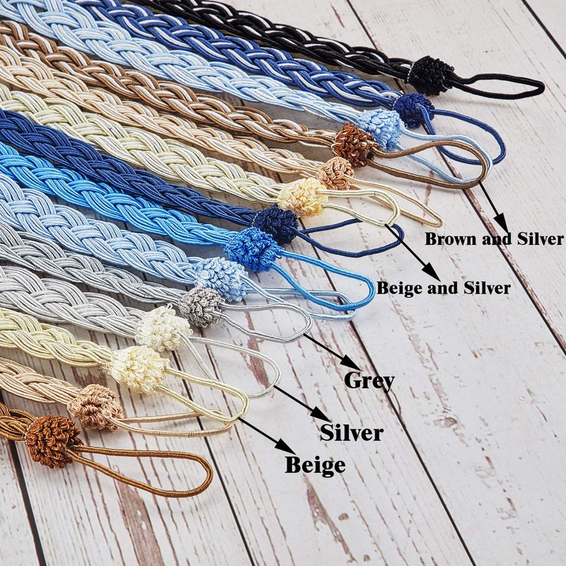 Blulu 6 Pieces Braided Curtain Tiebacks Rope Belt Curtain Ties