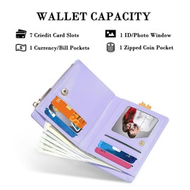 SNCCJ Cute Wallets for Women, Bifold RFID Blocking Small Womens Wallet with Zipper Coin Pocket (Duck Purple)