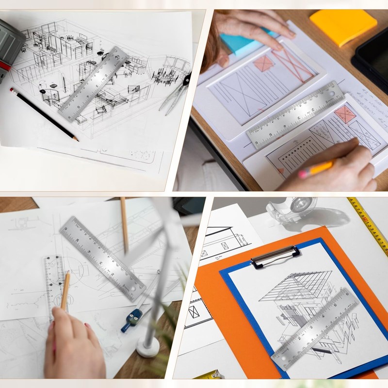 3 PCS 6-Inch Stainless Steel Metal Ruler with Cork Backing,