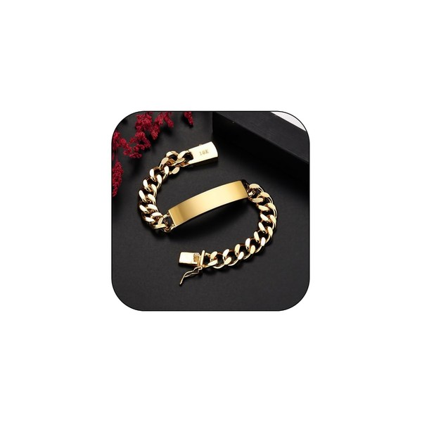 MAIYIDACK 10mm Men's Chunky Gold Cuban Chain Bracelet, 18k Gold