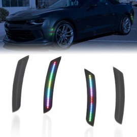 AreLokpri Colorful Flowing(Not RGB) Side Marker Lights Compatible with Chevy Camaro 2016-2023, Front Rear Bumper Dual Rows LED Fender Sidemarker Lamps, Reflectors Smoked Lens 4PCS