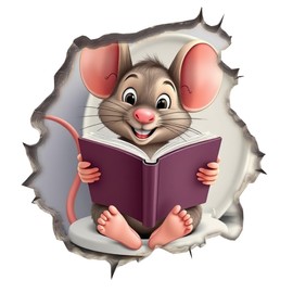 Mouse Reading Book Wall Murals Peel and Stick for Kids Room, Classroom Wall Decor - 3D Effect Wall Mural, Ideal Wall Stickers & Murals, Decorative Decal for Educational Spaces Design 35