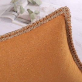 Phantoscope Farmhouse Decorative Throw Pillow Cover Burlap Linen Trimmed Tailored Edges Outdoor Pillow Orange 20 x 20 inches, 50 x 50 cm