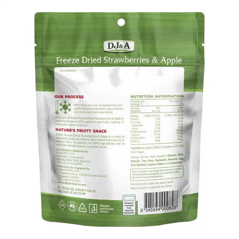 DJ&A Freeze Dried Strawberries & Apple, 25g