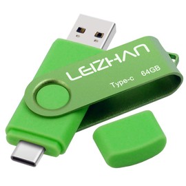 LEIZHAN USB Stick Type C Memory Stick 64GB Flash Drive OTG (On The Go) 2-in-1 USB C Memory Stick for Type-C Smart Phone and MacBook (64GB, Green)