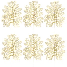 Lezevn 6 Pieces Gold Christmas Glitter Leaves Christmas Tree Hanging Ornaments DIY Xmas Wreath Décor Christmas Tree Pendant (Gold)