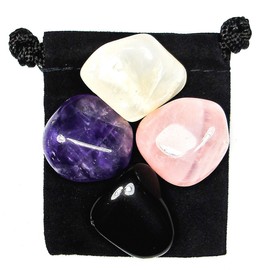 The Magic Is In You Lost Love - LETTING GO Tumbled Crystal Healing Set with Pouch & Description Card - Amethyst, Moonstone, Obsidian, & Rose Quartz
