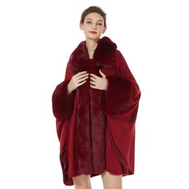 BEAUTELICATE Women Faux Fur Poncho Coat Oversize Cloak Open Front Knit Ruana Full Wrap Shawl